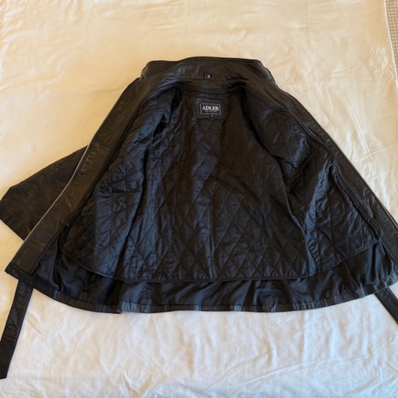 Adler Collection Womens Black Lambskin Leather Full Zip Coat with Belt, Large - Picture 7 of 13